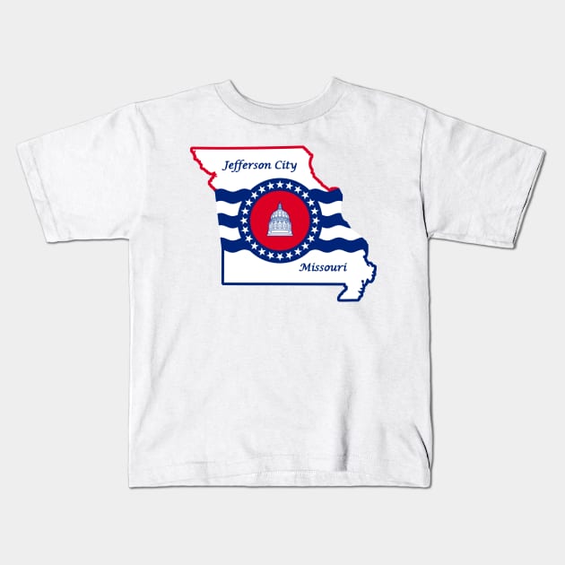 Jefferson City Missouri Flag State Outline Kids T-Shirt by zsonn